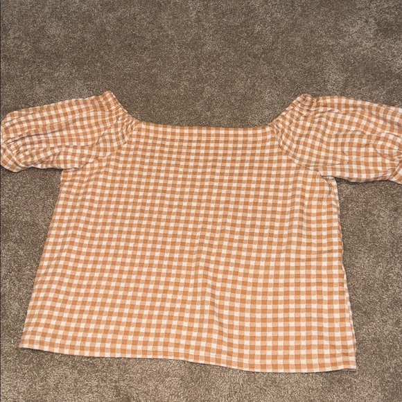 LOFT Beige Gingham Off-Shoulder Blouse - Large - NWT. O - Picture 2 of 6